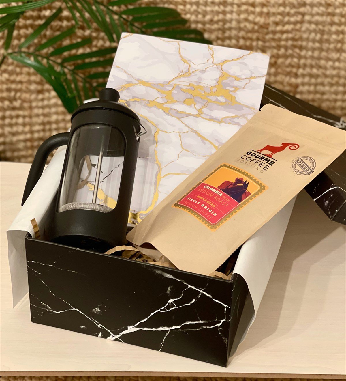 Altın Varak Tasarılmı Ajanda French Press & Filtre Kahveli Sevgiliye Hediye SetiGiftmodaGmhs100196