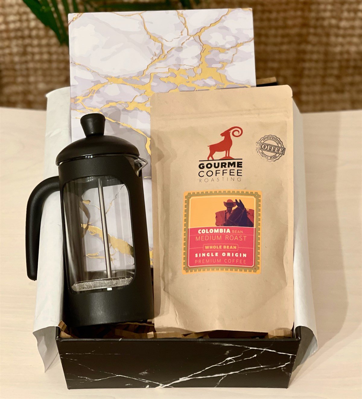 Altın Varak Tasarılmı Ajanda French Press & Filtre Kahveli Sevgiliye Hediye SetiGiftmodaGmhs100196