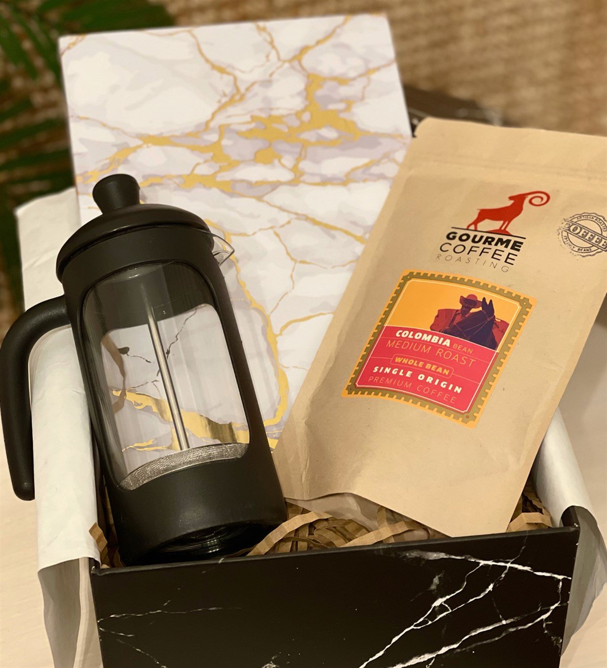 Altın Varak Tasarılmı Ajanda French Press & Filtre Kahveli Sevgiliye Hediye SetiGiftmodaGmhs100196