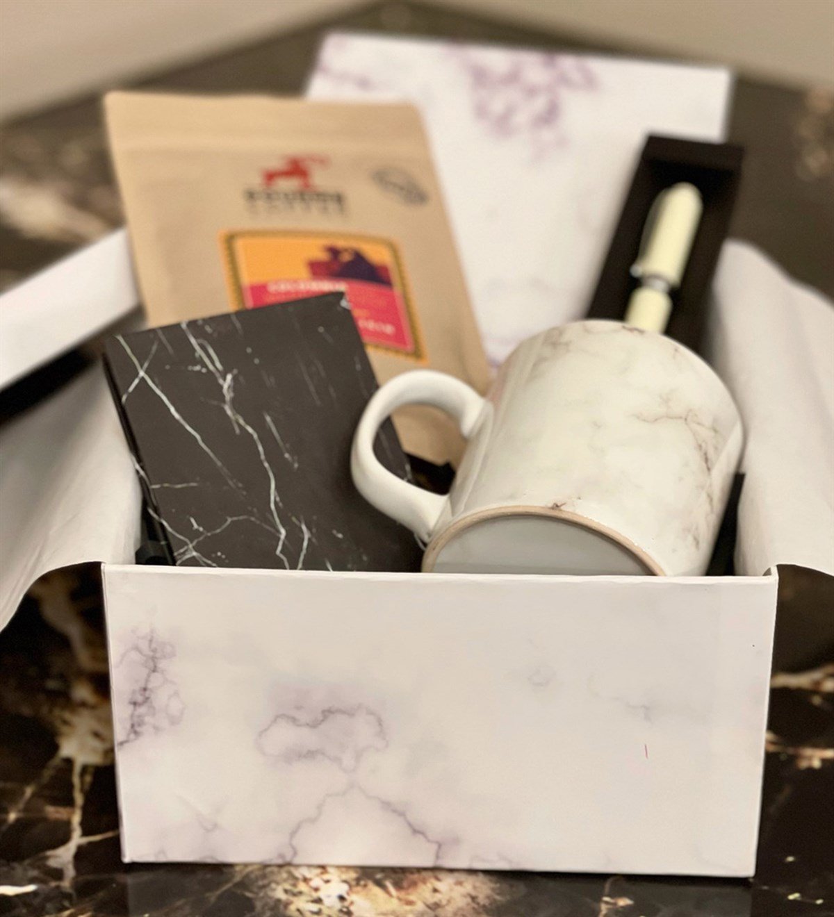 Beyaz Mermer Filtre Kahve Sevgiliye Hediye SetiGiftmodaGmhs100248