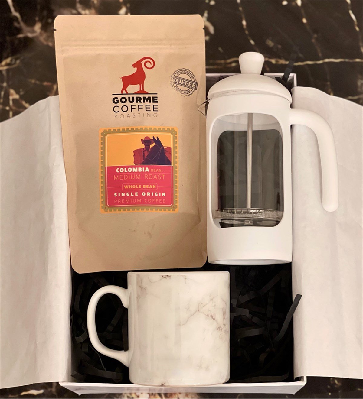 Beyaz Mermer French Press & Filitre Kahve Sevgiliye Hediye SetiGiftmodaGmhs100249