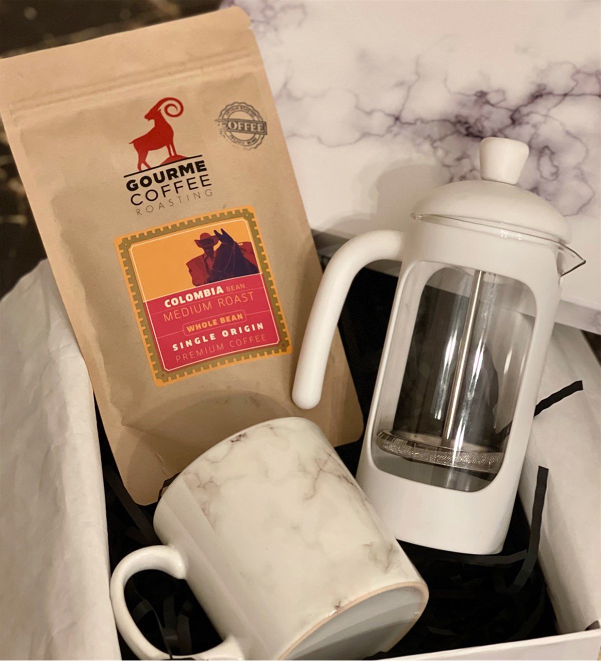 Beyaz Mermer French Press & Filitre Kahve Sevgiliye Hediye SetiGiftmodaGmhs100249