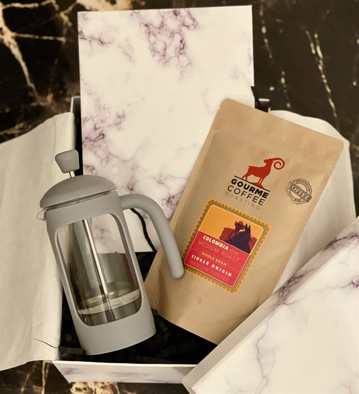 Beyaz Mermer French Press & Filitre Kahve Sevgiliye Hediye SetiGiftmodaGmhs100208