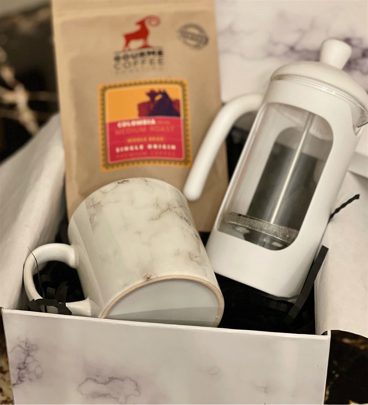 Beyaz Mermer French Press & Filitre Kahve Sevgiliye Hediye SetiGiftmodaGmhs100249