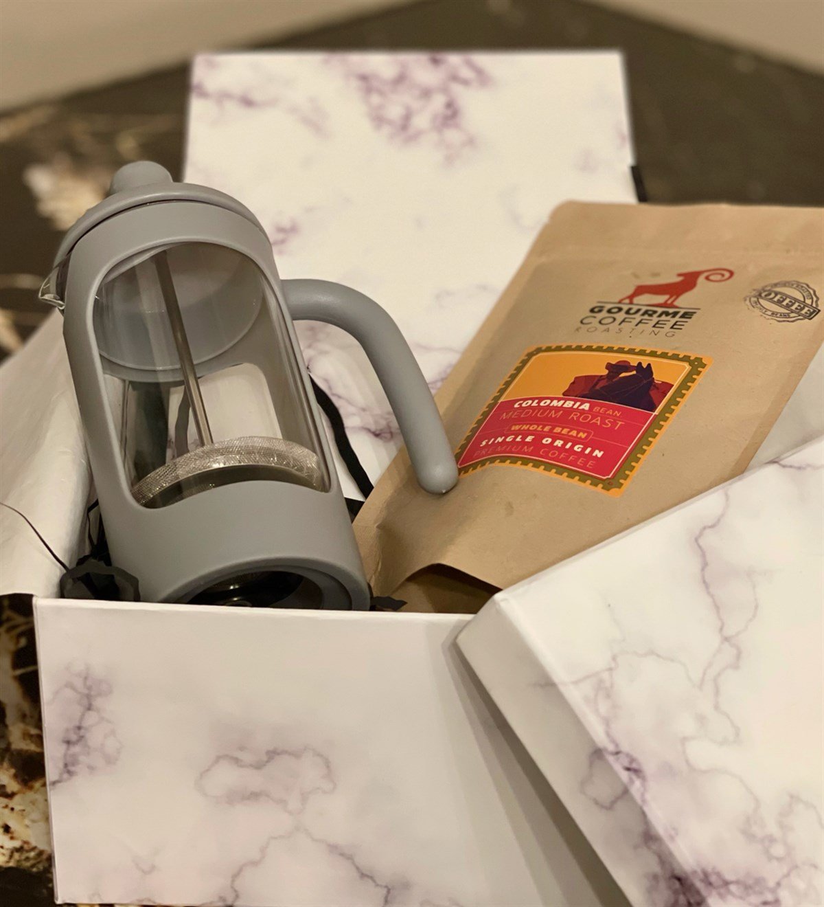 Beyaz Mermer French Press & Filitre Kahve Sevgiliye Hediye SetiGiftmodaGmhs100208