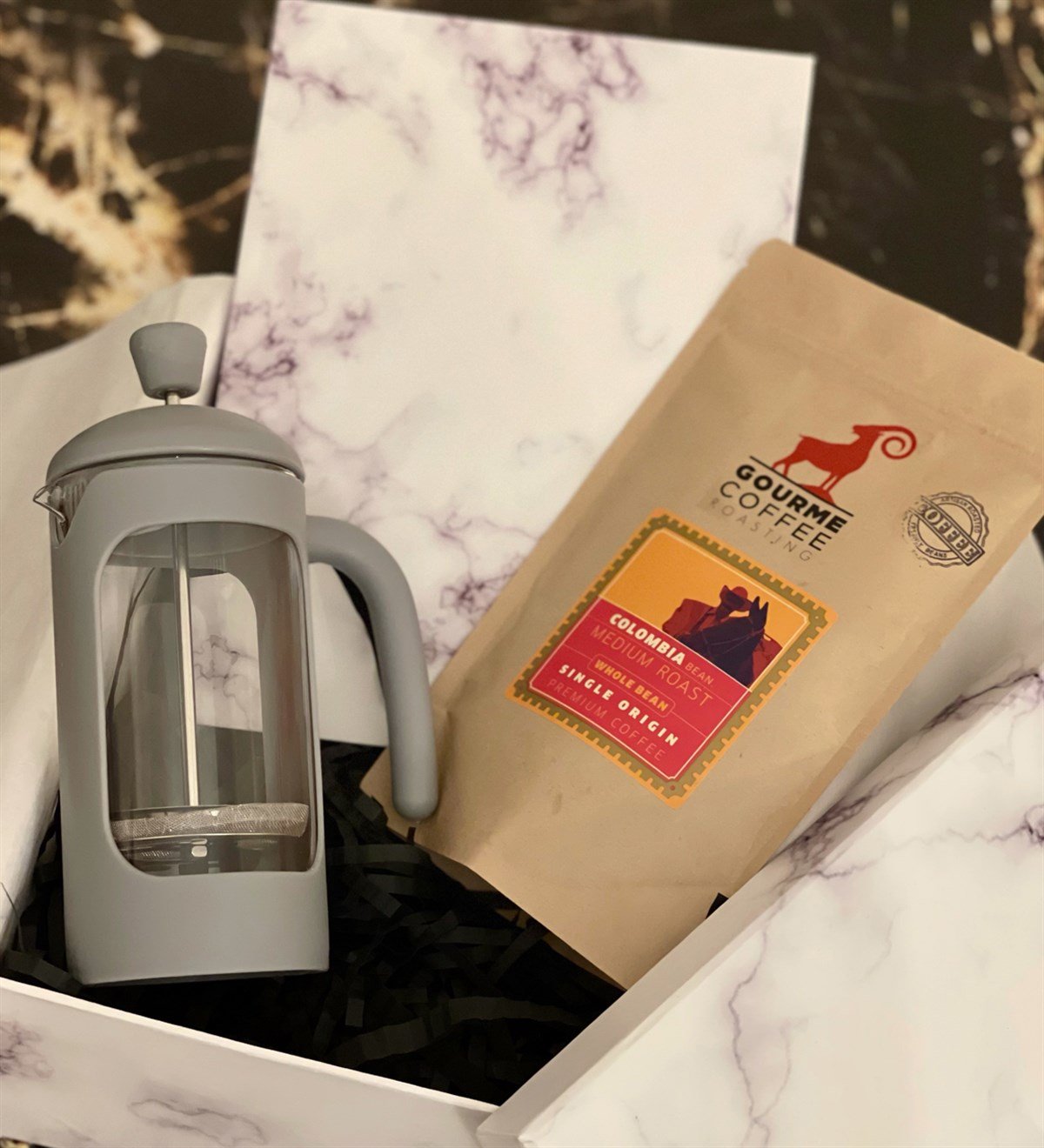 Beyaz Mermer French Press & Filitre Kahve Sevgiliye Hediye SetiGiftmodaGmhs100208