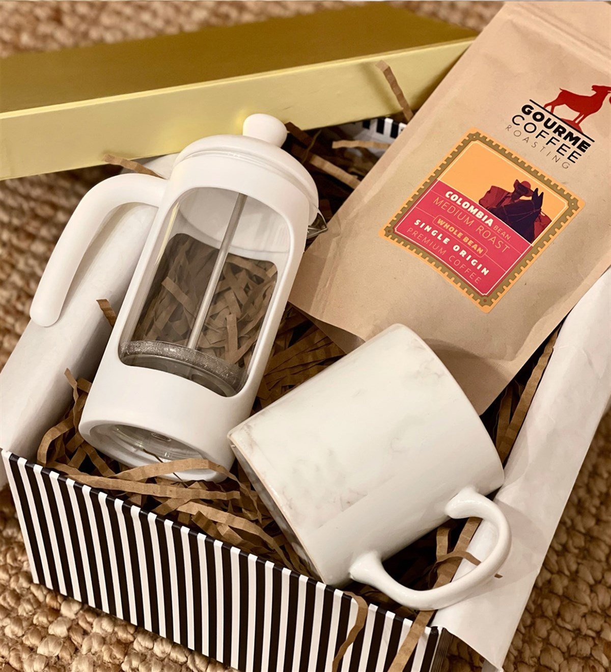 Beyaz Mermer French Press & Filtre Kahveli Sevgiliye Hediye SetiGiftmodaGmhs100254
