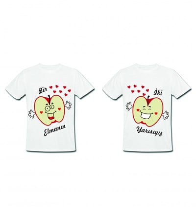 Bir Elmanın İki Yarısıyız Baskılı Tasarım Sevgili Tişört