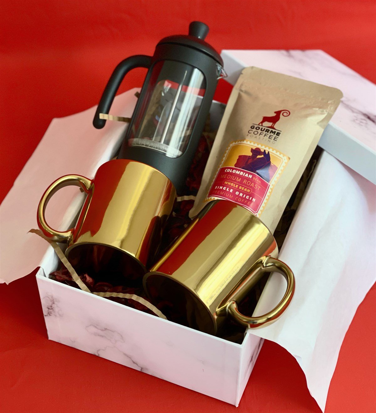 Çift Gold Kupa French Press & Filitre Kahve Sevgiliye Hediye SetiGiftmoda Gmhs100338