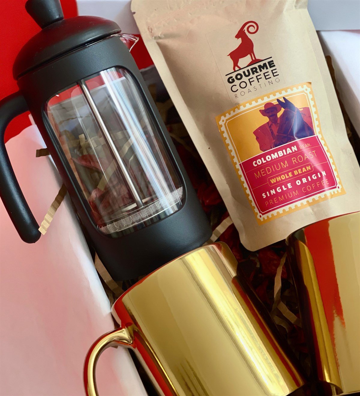 Çift Gold Kupa French Press & Filitre Kahve Sevgiliye Hediye SetiGiftmoda Gmhs100338