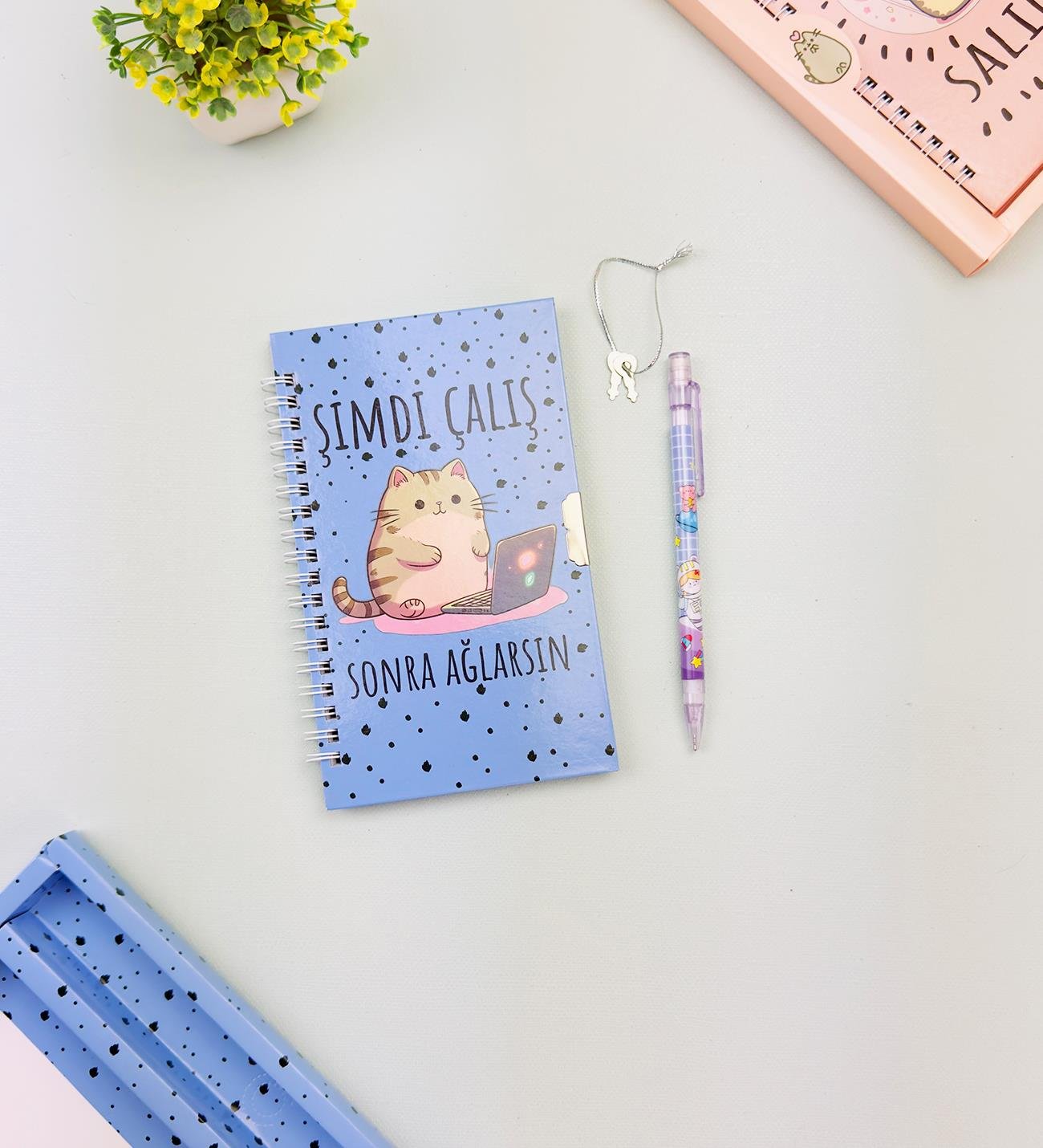 Sevimli Desenli Kilitli Defter ve Kalem SetigiftmodaHN-021-022-023