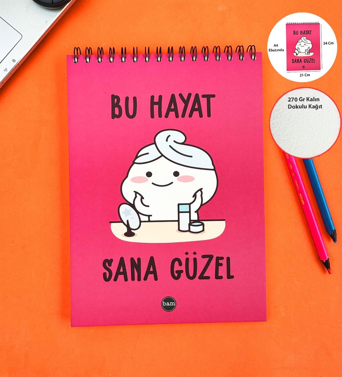 30x21Cm A4 Sketch Book - Eskiz Defteri - 270 Gr - 34 YaprakgiftmodaBAM-1057