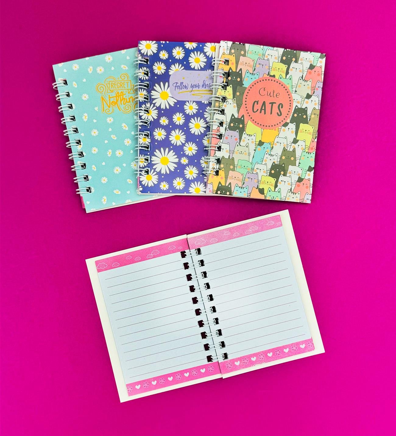 Mini 4'lü Renkli Desenli Spiralli Defter giftmodaBM-1249