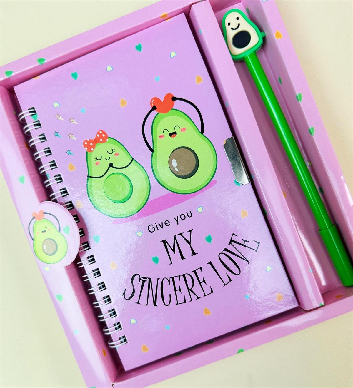 Avokado Tasarımlı Kilitli Günlük Defter Ve Kalem SetgiftmodaBam-108