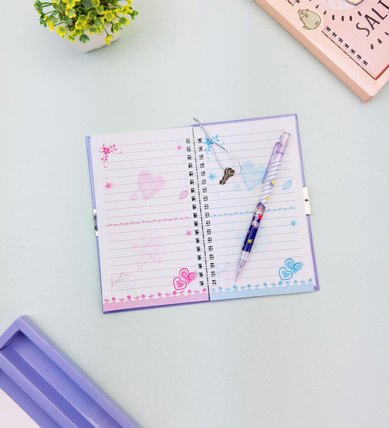 Sevimli Desenli Kilitli Defter ve Kalem SetigiftmodaHN-021-022-023