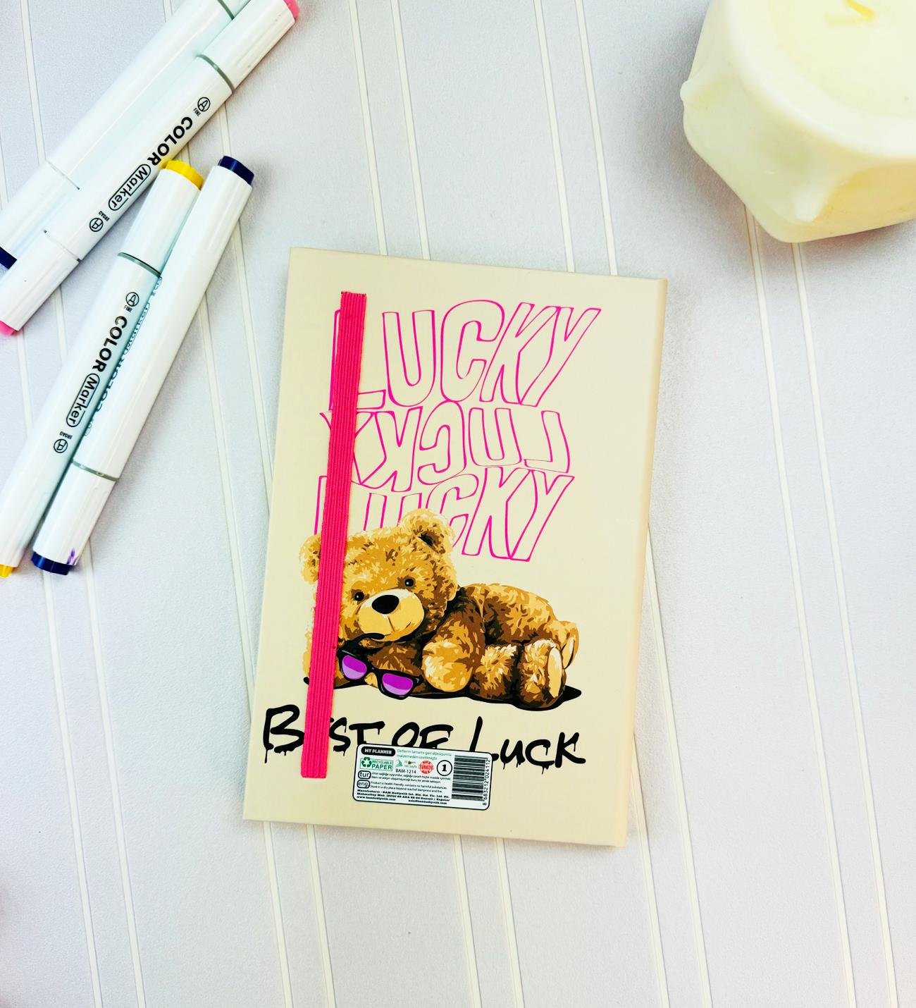 Şanslı Ayı Tasarımlı Lastikli DeftergiftmodaBam-1214	