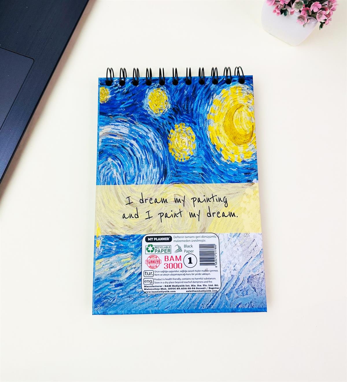 21x14Cm Üstten Spiralli Sketch Book - Eskiz Defteri - Siyah Sayfa - 260 Gr - 56 YaprakgiftmodaBam-3000-Yıldızlı-Gece