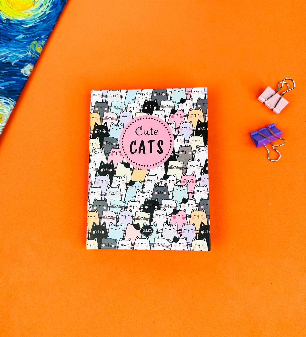 Sevimli Kedi Tasarımlı Sert Kapaklı Mini DeftergiftmodaBam-1029-16	