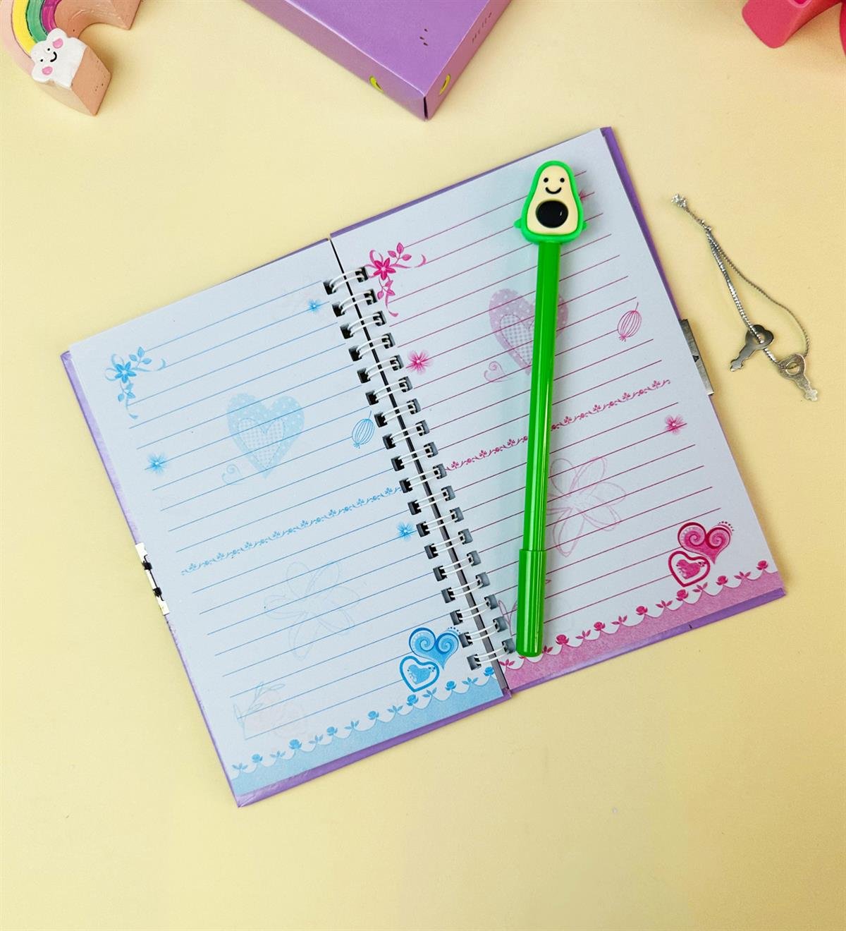 Avokado Tasarımlı Kilitli Günlük Defter Ve Kalem SetgiftmodaBam-108