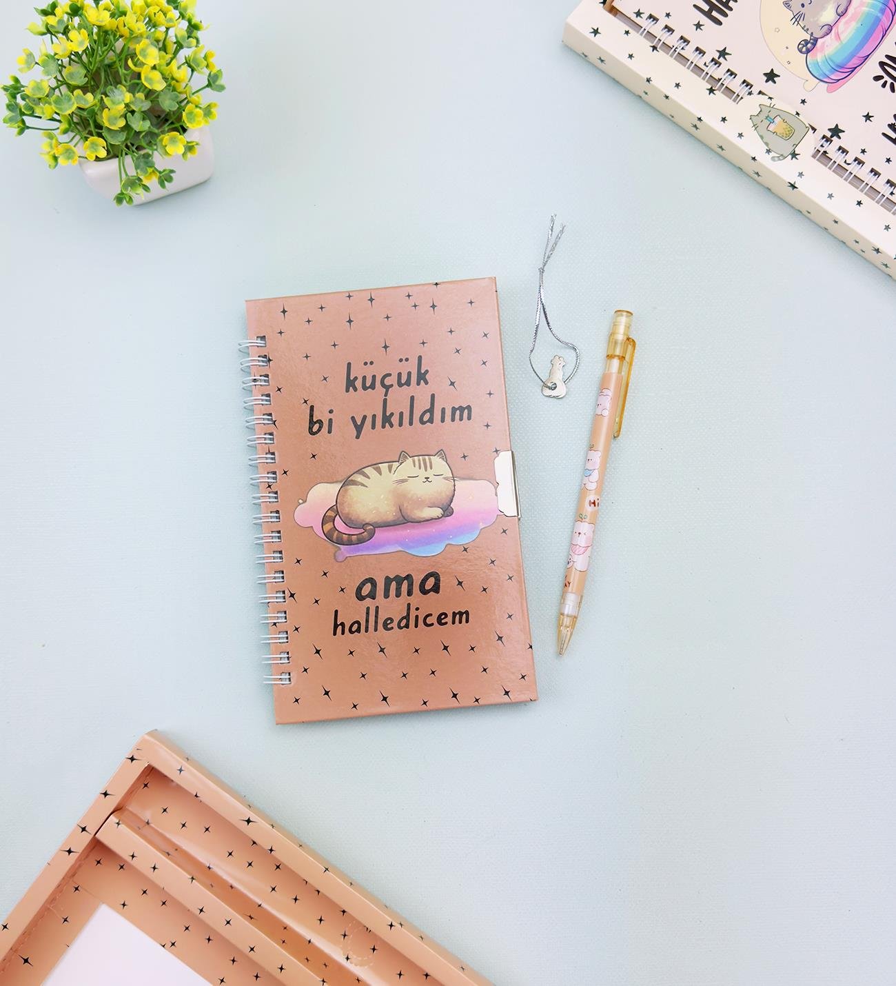 Sevimli Desenli Kilitli Defter ve Kalem SetigiftmodaHN-021-022-023