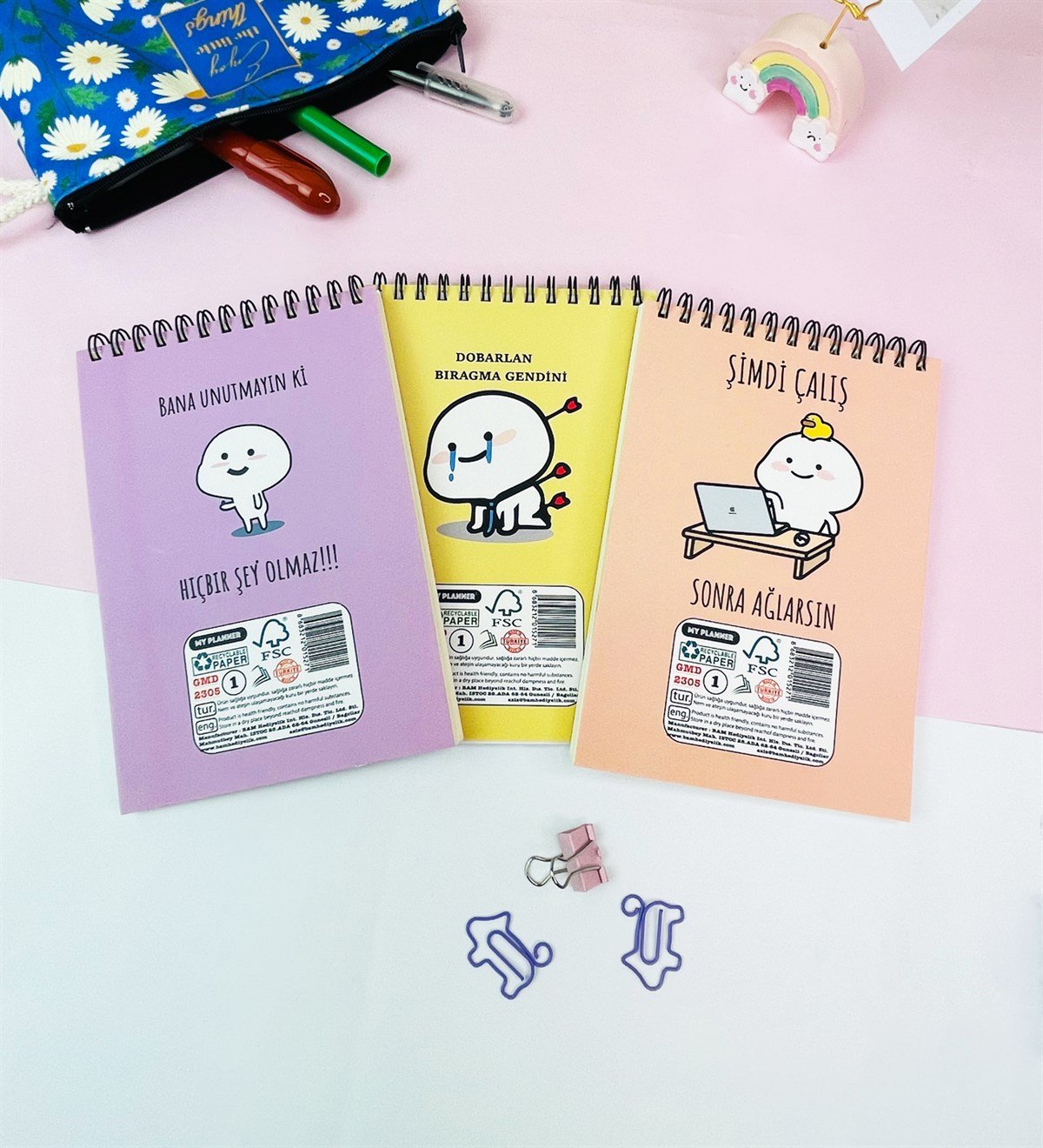 Eğlenceli Motto Serisi 3'lü 17x11Cm Sketch Book - Eskiz Defteri - 80 Gr - 60 YaprakgiftmodaGmd100583