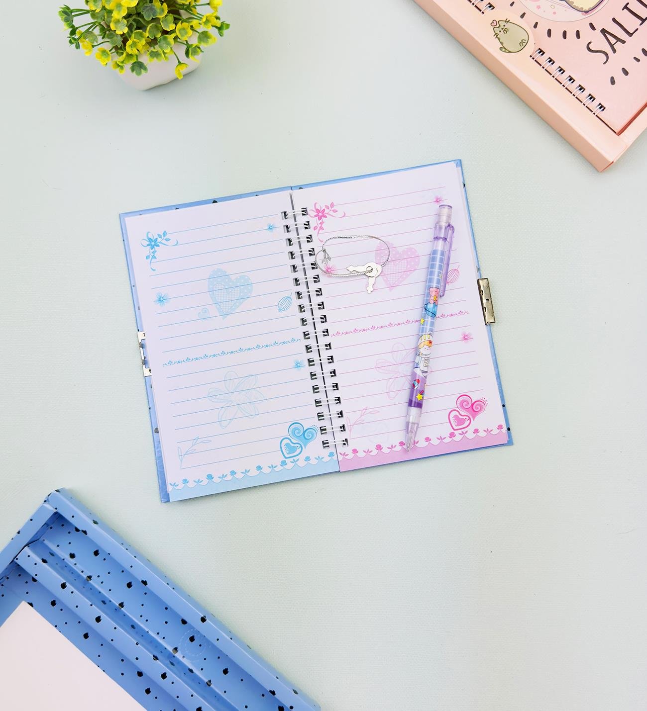 Sevimli Desenli Kilitli Defter ve Kalem SetigiftmodaHN-021-022-023