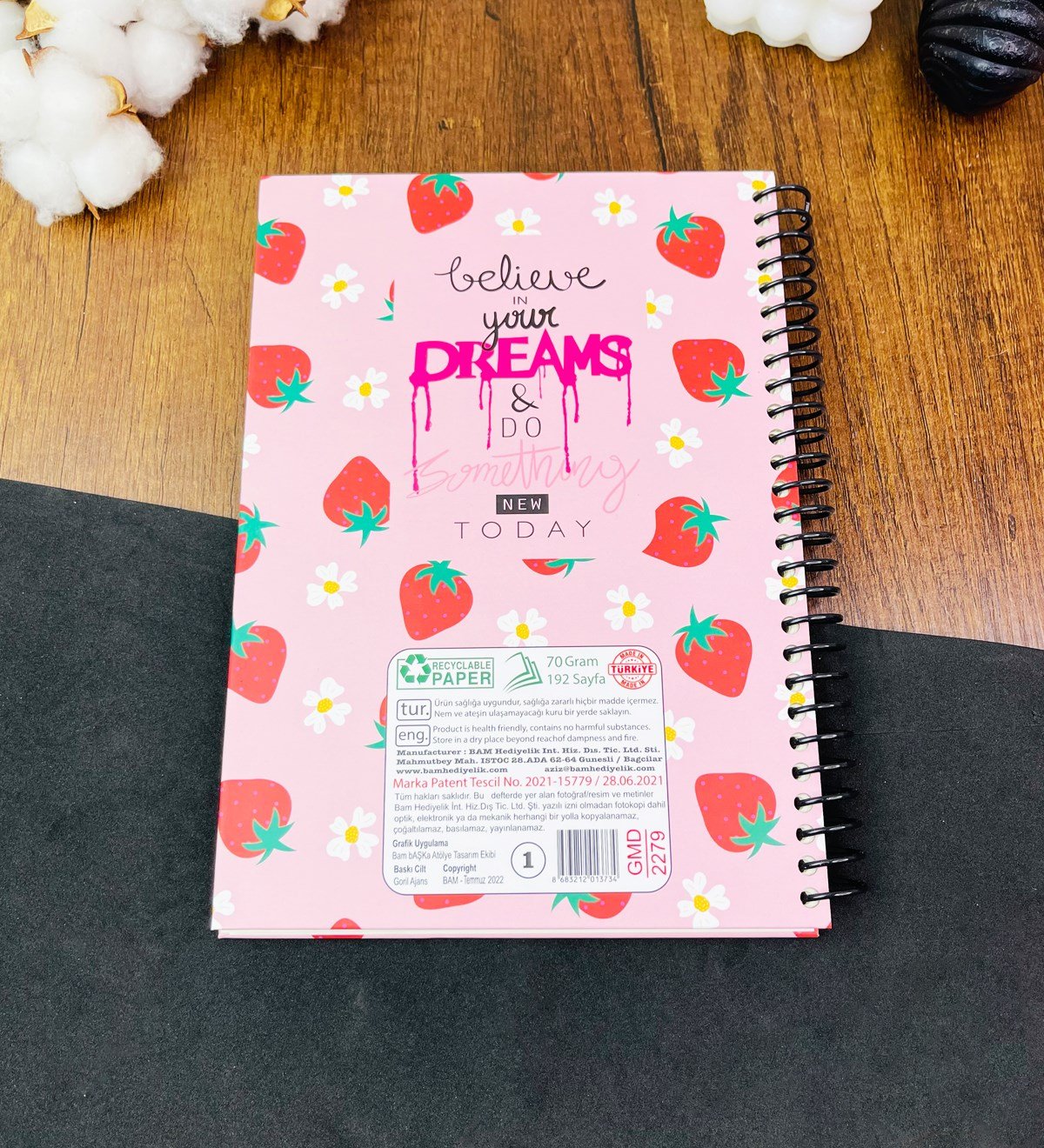 Believe In Your Dreams Tasarımlı Çizgili Spiralli DeftergiftmodaGmd100532