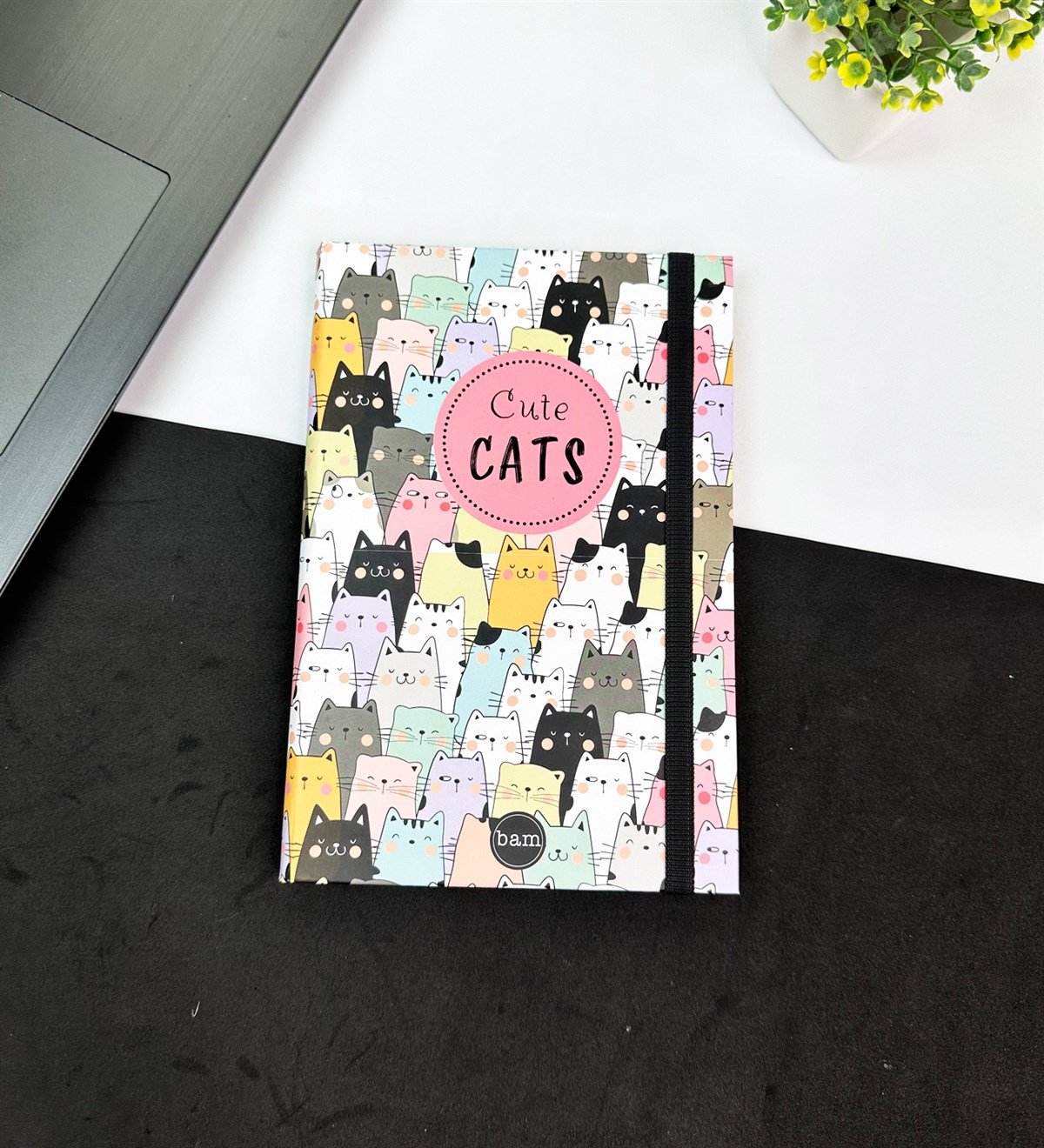 Sevimli Kedi Tasarımlı Lastikli DeftergiftmodaGmd100606