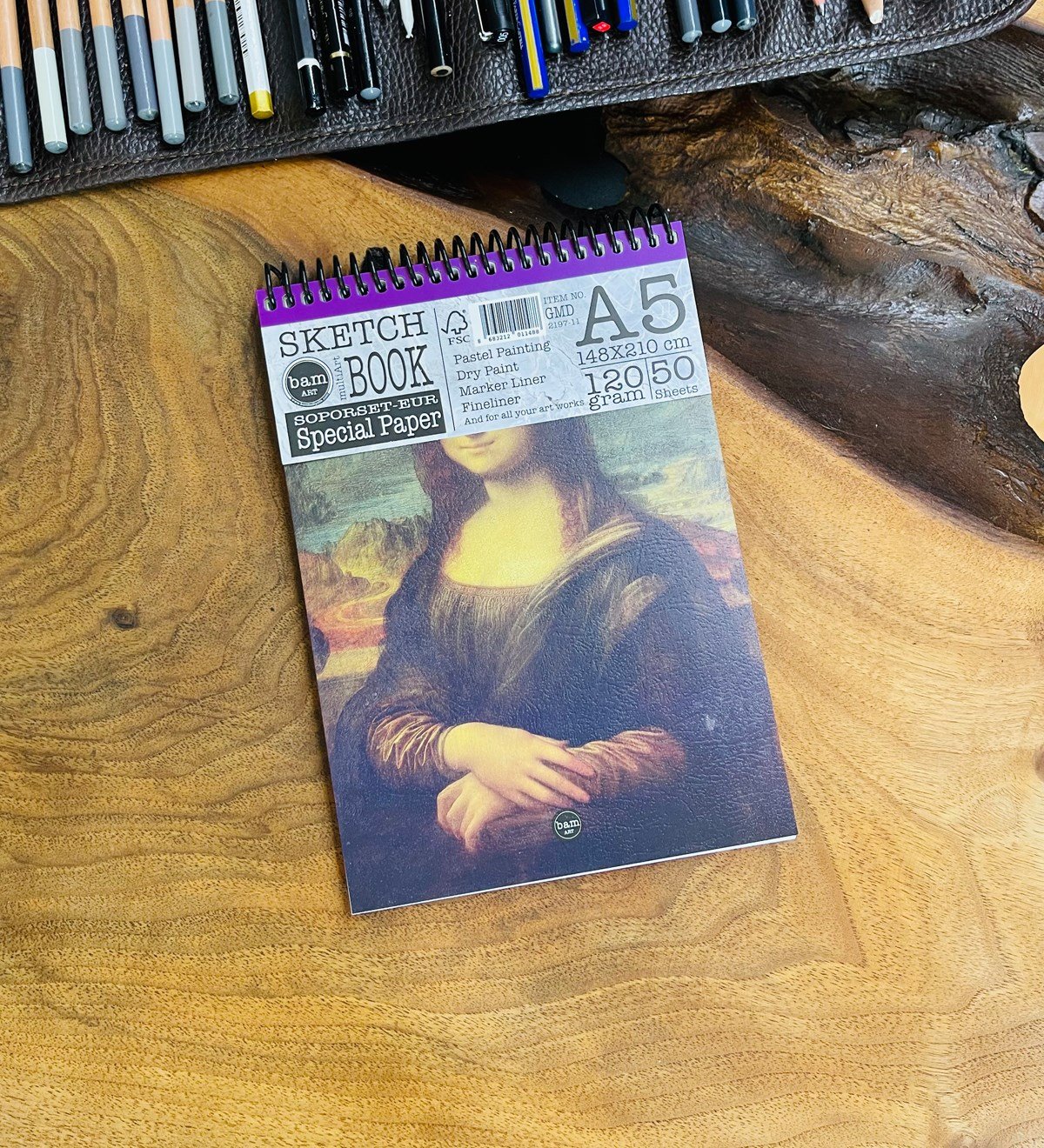 A5 Skecth Book - Eskiz Defteri - Spiralli Tutuş / Grenli Sert Tasarım KapakgiftmodaGmd100277-Mona-Lisa