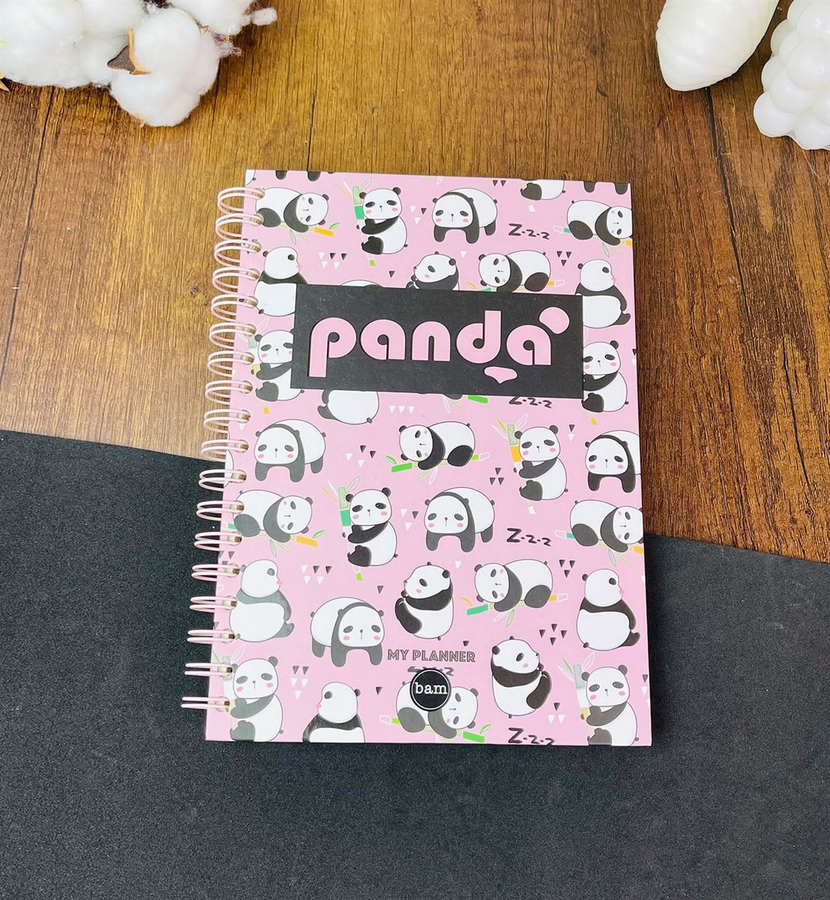 Panda Tasarımlı Çizgili Spiralli DeftergiftmodaGmd100265