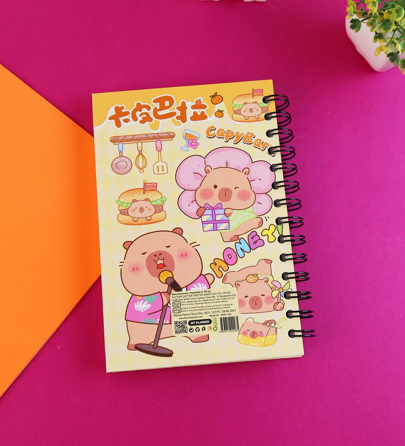 Özel Tasarım Spiralli 15*21 cm Dot Defter, Eskiz Defteri, Doodle Book - 2 SAYFA STICKER HEDİYELİ	giftmodaBam-1324-Tatlı-Capybara	