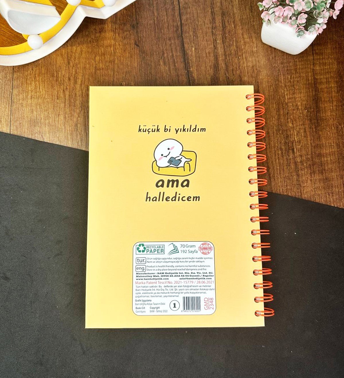 Küçük Bi Yıkıldım Tasarımlı Çizgili Spiralli DeftergiftmodaGmd100636