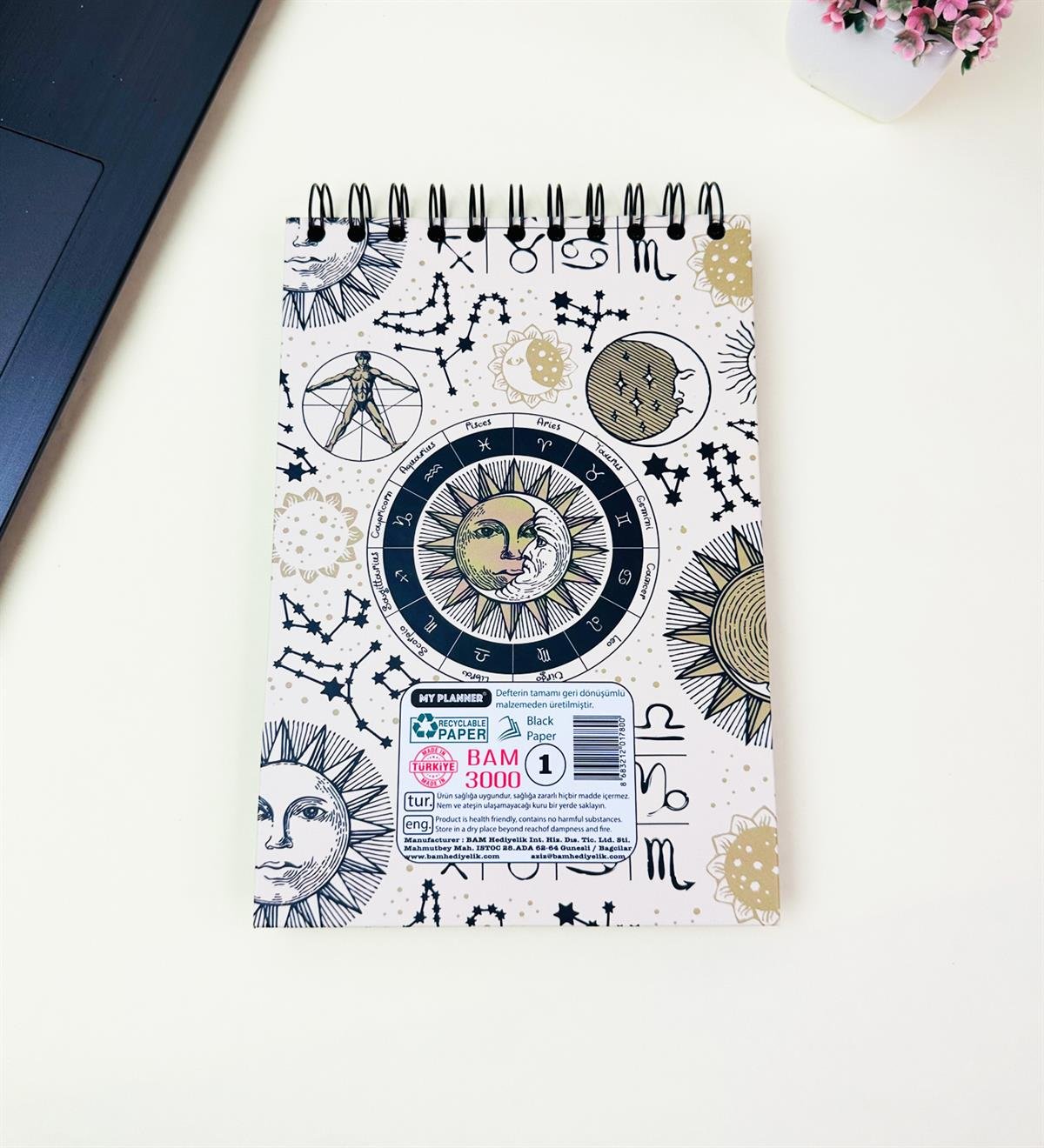 21x14Cm Üstten Spiralli Sketch Book - Eskiz Defteri - Siyah Sayfa - 260 Gr - 56 YaprakgiftmodaBam-3000-3-Tarot-Ay-Güeneş