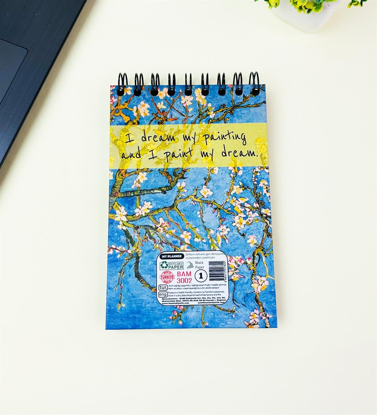 17x12Cm Sketch Book - Eskiz Defteri - Siyah Sayfa - 120 Gr - 64 YaprakgiftmodaBam-3002-4-Badem-Çiçeği