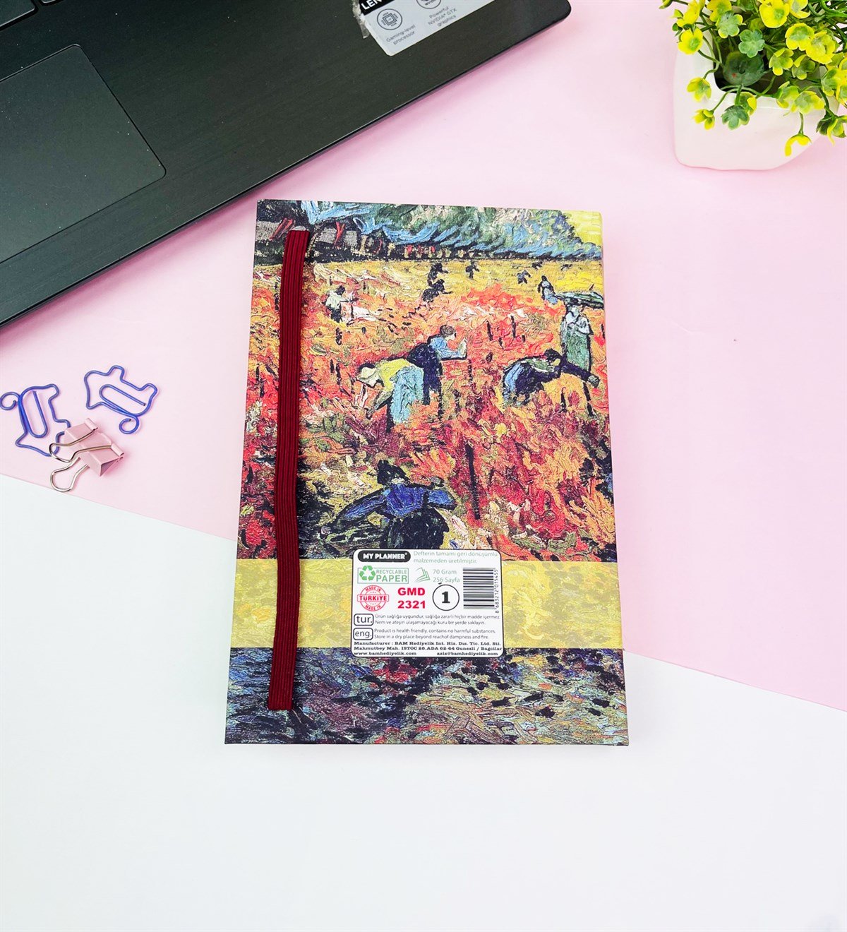 Arles'te Kırmızı Bağ Tasarımlı Kalın Kitap Görünümlü DeftergiftmodaGmd100556