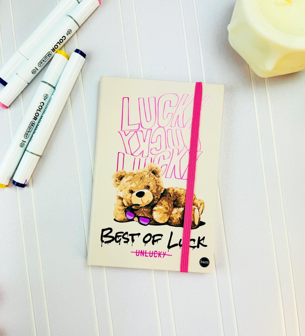 Şanslı Ayı Tasarımlı Lastikli DeftergiftmodaBam-1214	