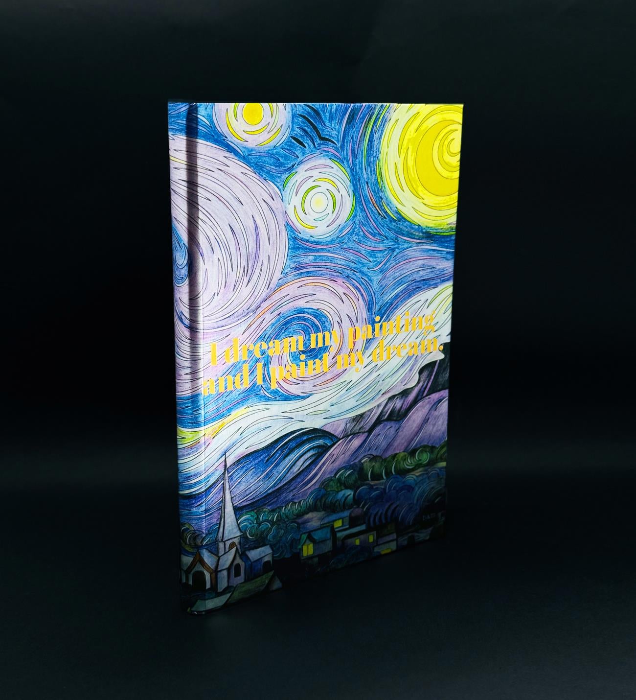 Van Gogh Yıldızlı Gece Tasarımlı Metal Kapaklı Lastikli DeftergiftmodaBAM-1195