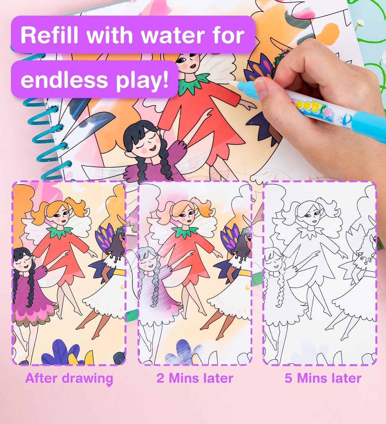 Magic Water Painting – Su ile Boyama ve Aktivite Kitabı (4'ü 1 Arada) – Masal TemalıgiftmodaBM-2154