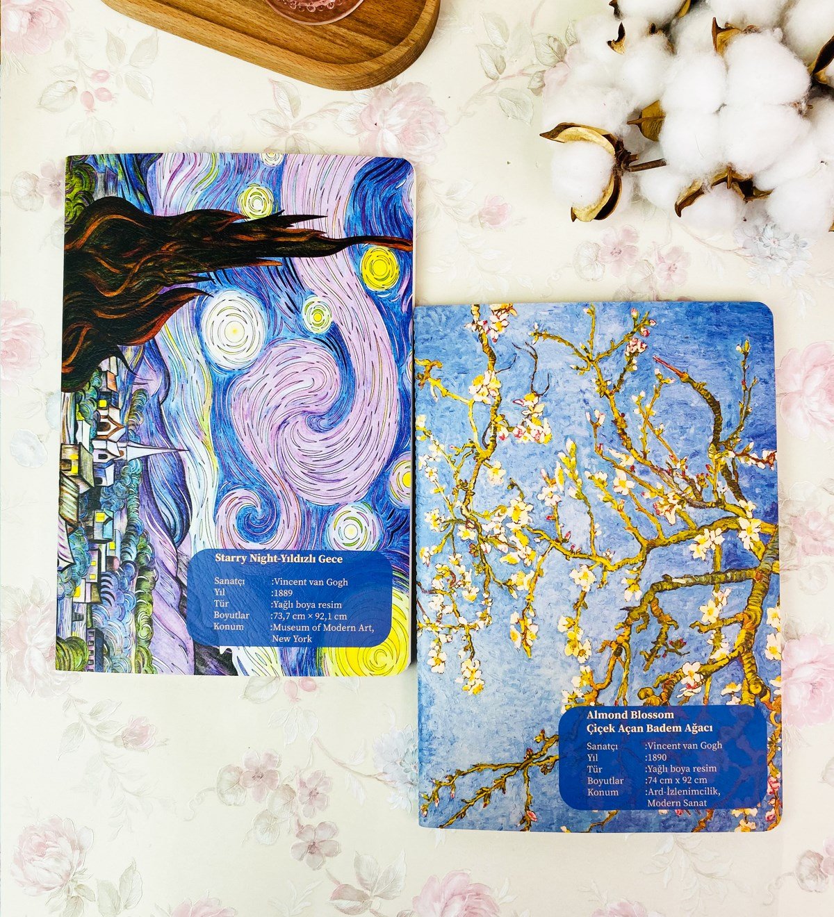 Van Gogh Yıldızlı Gece Ve Badem Çiçeği Tasarımlı 2'li Art DeftergiftmodaGmd100253