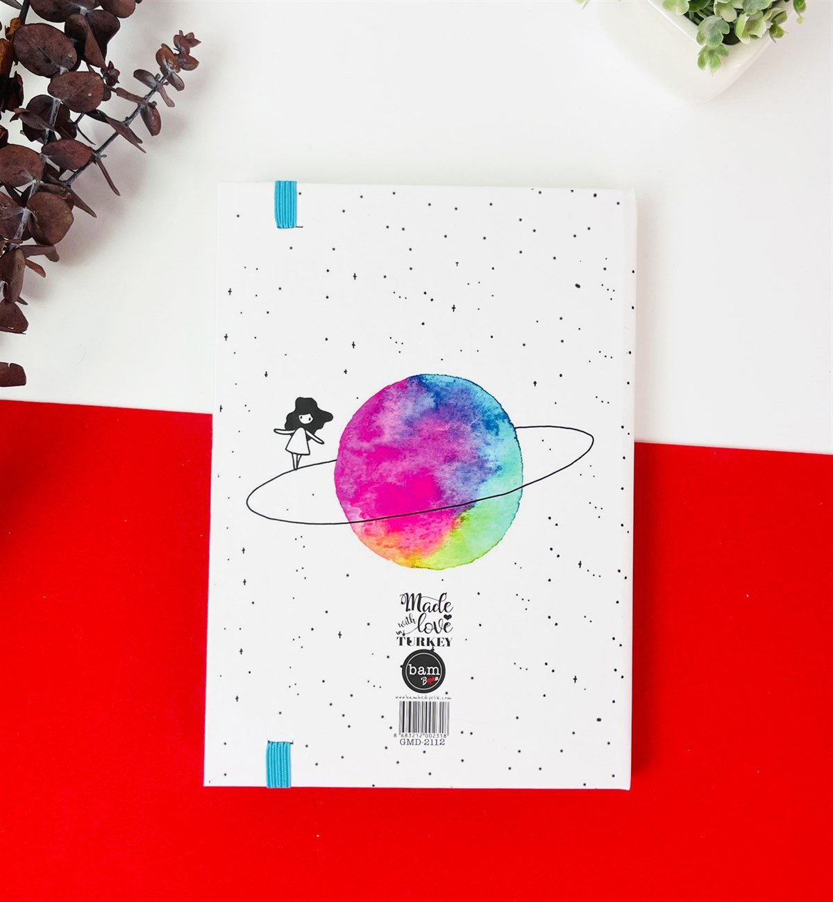 Satürnlü Kız Tasarımlı Lastikli DeftergiftmodaSatürünlü-Lastikli-Defter