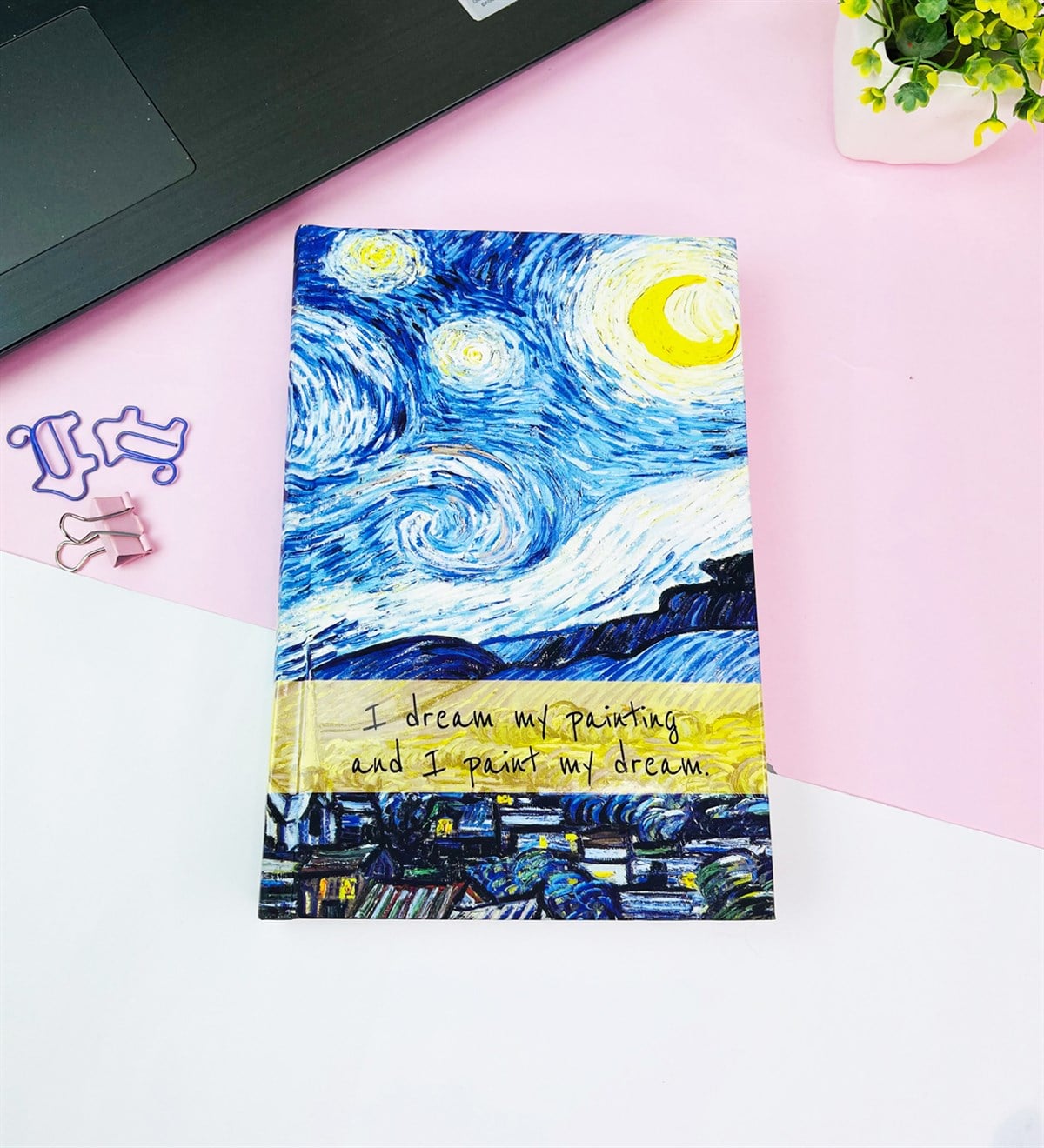 Van Gogh Yıldızlı Gece Kalın Kitap Görünümlü Defter Ve Bez Çanta SetgiftmodaGmhs101807