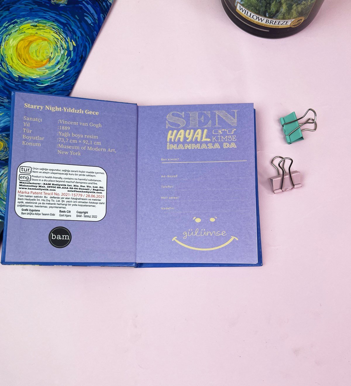 Van Gogh Yıldızlı Gece Tasarımlı Sert Kapaklı Mini DeftergiftmodaGmd100514