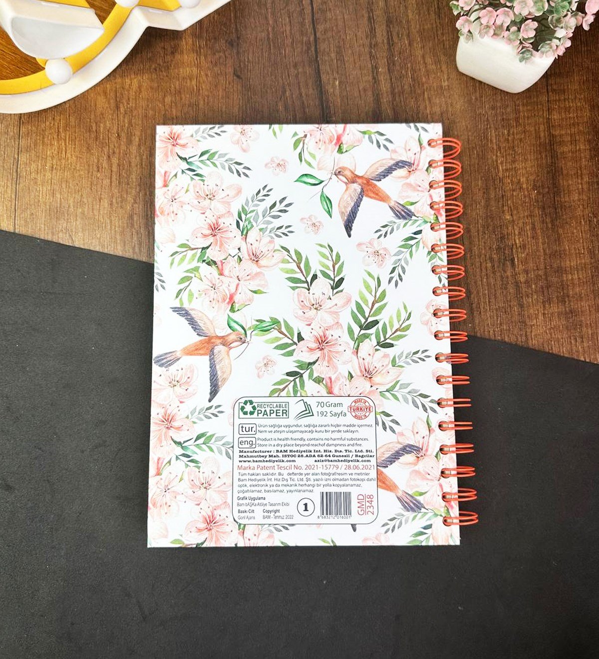 Follow Your Dreams Çiçek Tasarımlı Çizgili Spiralli DeftergiftmodaGmd100632