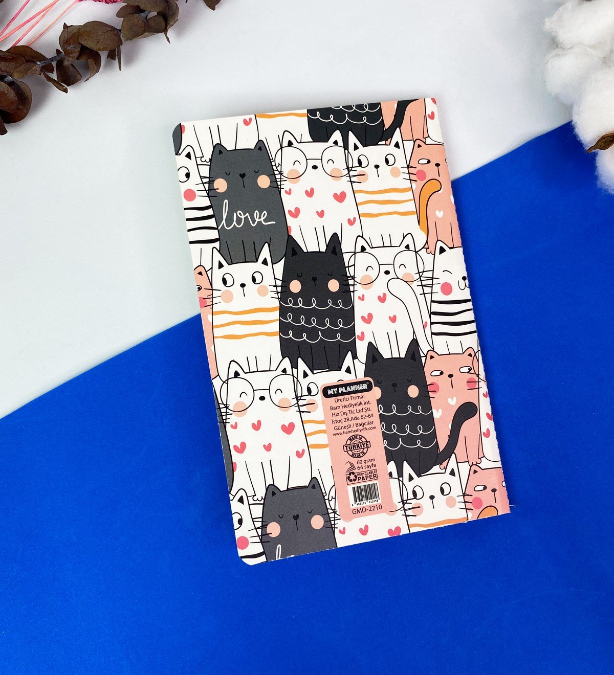 Be Free Kedi Tasarımlı Dikişli DeftergiftmodaGmd100351