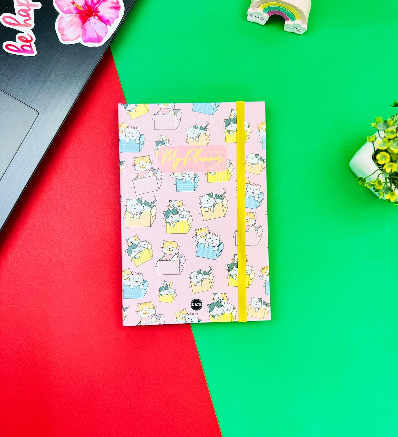 Kutu Kutu Kedi Tasarımlı Lastikli Defter	giftmodaBAM-1253