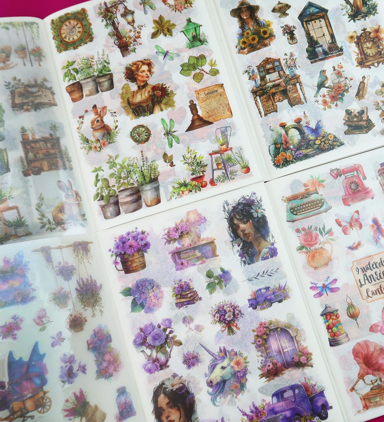 Retro Stil Sticker Kitabı - 24 Sayfa Vintage Temalı Etiket SetigiftmodaBM-1770