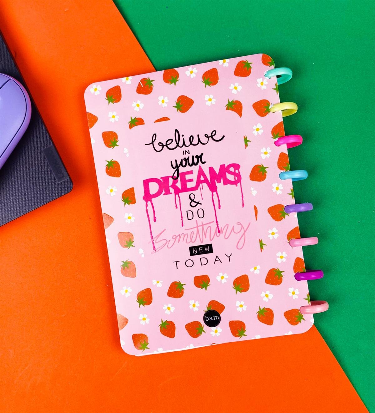 Believe Your Dreams Çilek Tasarımlı Yeni Nesil Kalp Spiralli DeftergiftmodaBAM-181-3