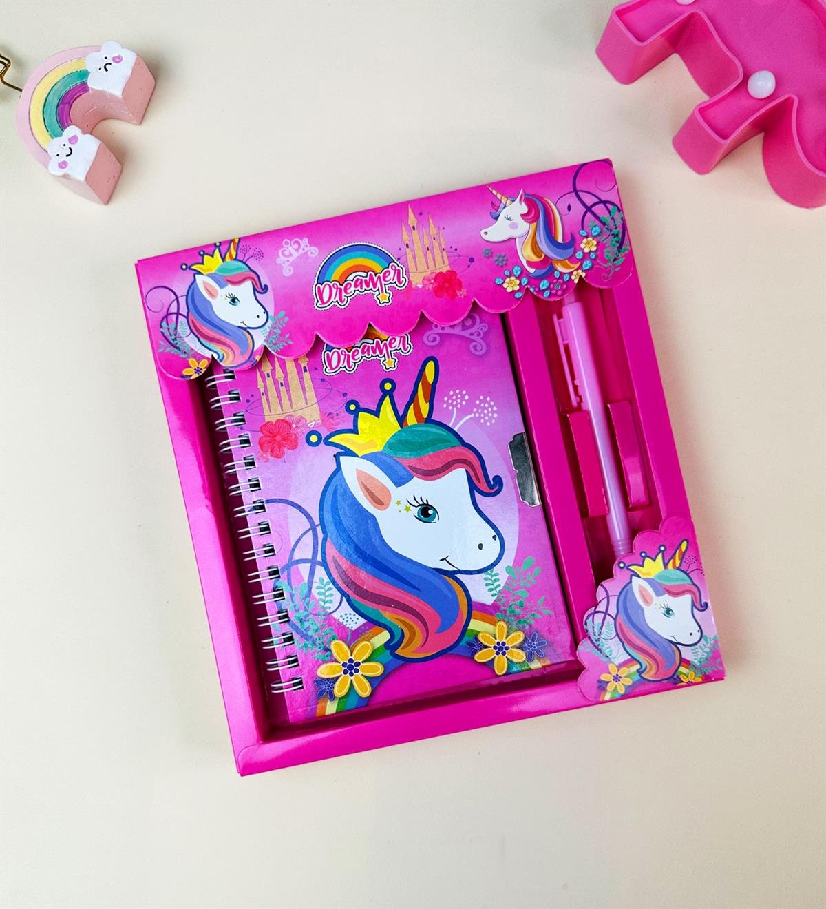 Flamingo Tasarımlı Kilitli Günlük Defter Ve Kalem SetgiftmodaBam-108