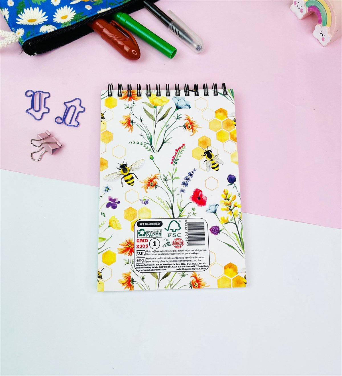 17x11Cm Sketch Book - Eskiz Defteri - 80 Gr - 60 YaprakgiftmodaGmd100572-Arı-Motto