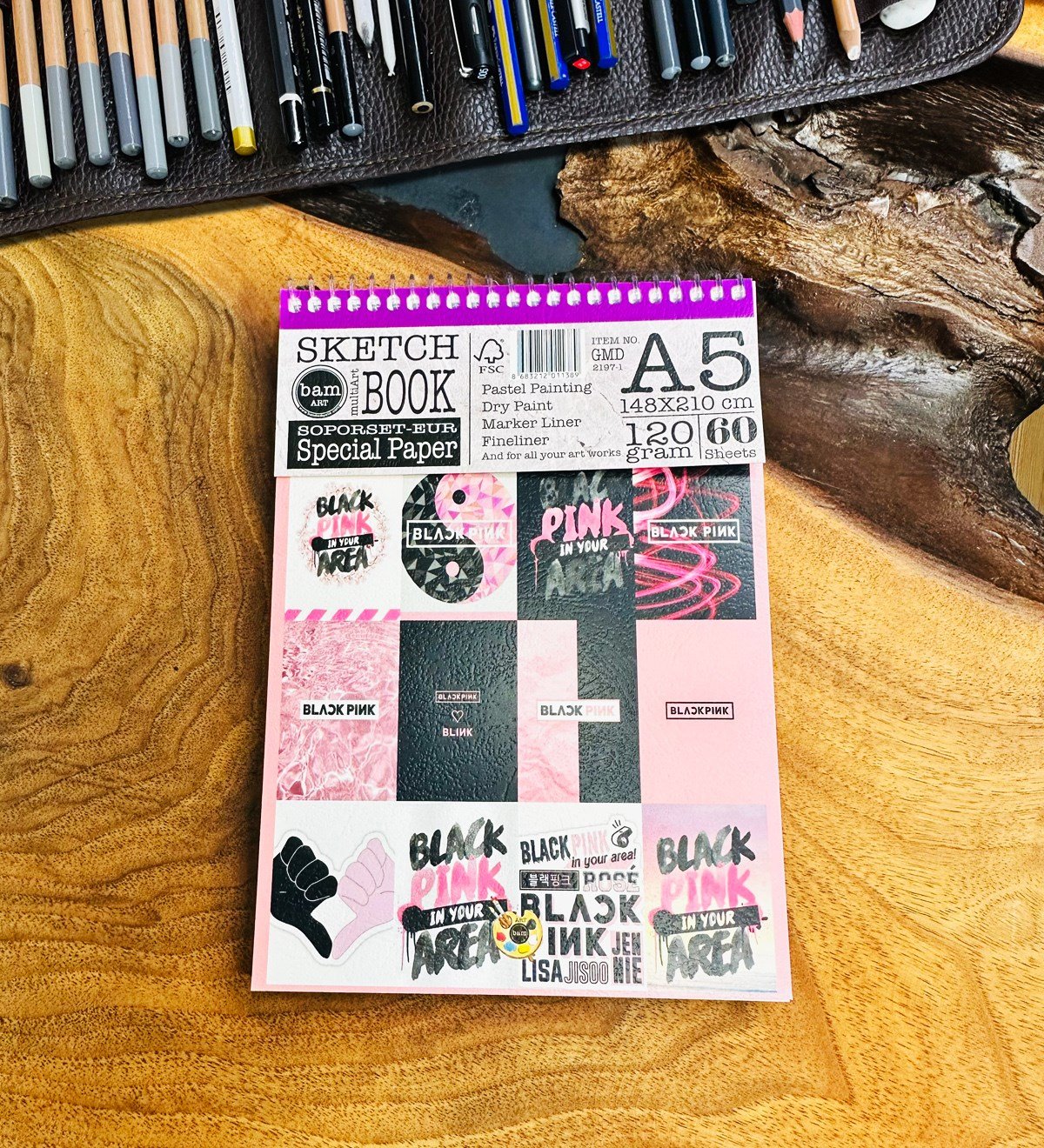 A5 Sketch Book - Eskiz Defteri - Spiralli Tutuş / Grenli Sert Tasarım KapakgiftmodaGmd100646-Black-pink